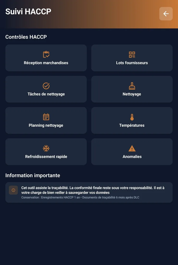 Suivi HACCP - Contrôles températures et traçabilité boulangerie